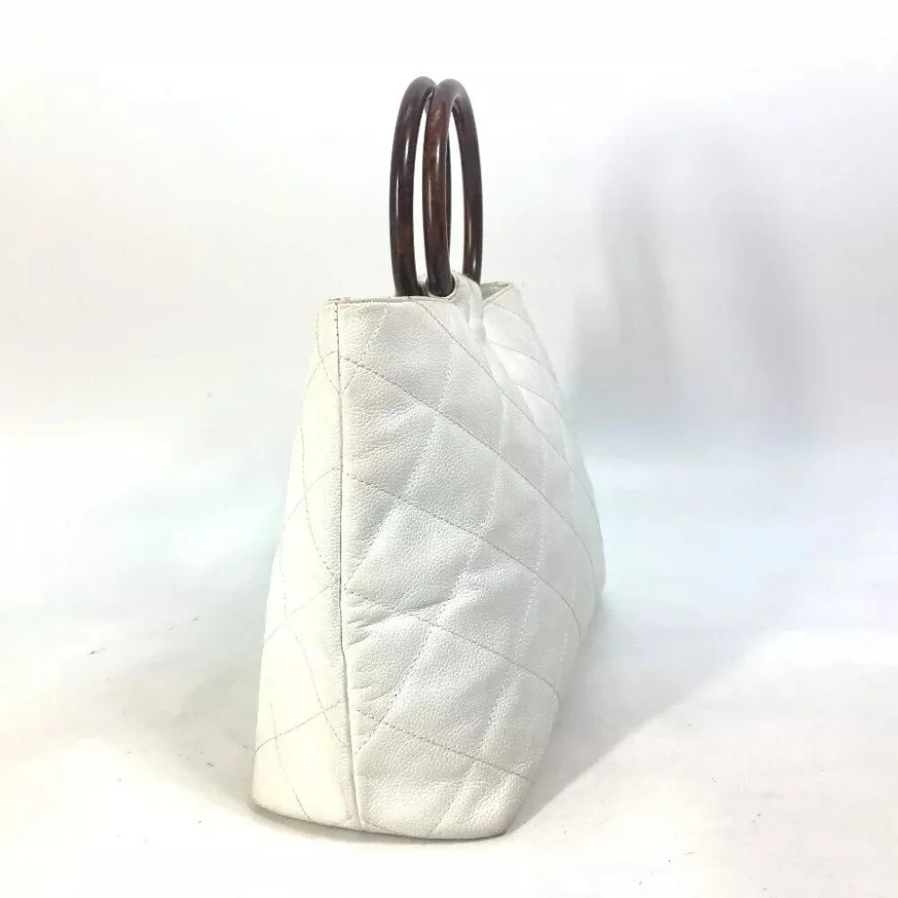 CHANEL Matelasse Quilted CC CC Mark Wood handle bag Tote Bag Hand Bag - Picture 9 of 16